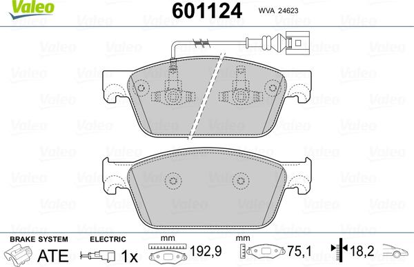 Valeo 601124 - Тормозные колодки, дисковые, комплект autosila-amz.com