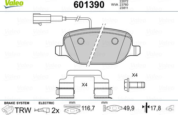 Valeo 601390 - Тормозные колодки, дисковые, комплект autosila-amz.com