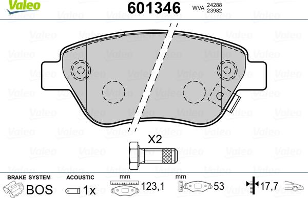 Valeo 601346 - Тормозные колодки, дисковые, комплект autosila-amz.com