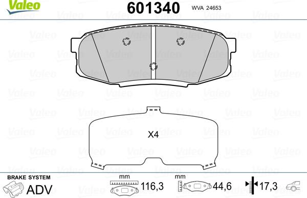 Valeo 601340 - Тормозные колодки, дисковые, комплект autosila-amz.com