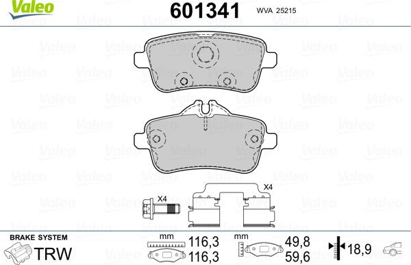 Valeo 601341 - Тормозные колодки, дисковые, комплект autosila-amz.com