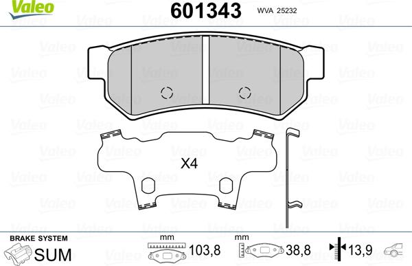 Valeo 601343 - Тормозные колодки, дисковые, комплект autosila-amz.com