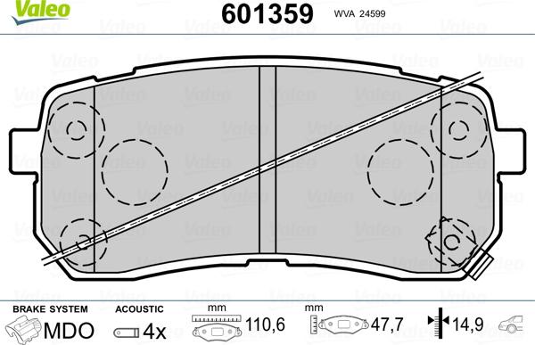 Valeo 601359 - Тормозные колодки, дисковые, комплект autosila-amz.com