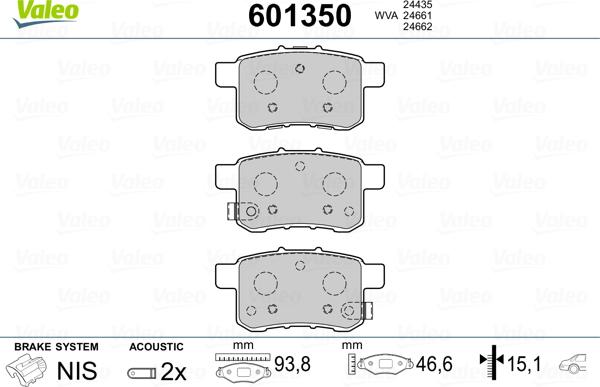 Valeo 601350 - Тормозные колодки, дисковые, комплект autosila-amz.com