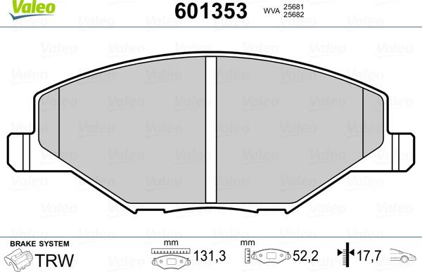 Valeo 601353 - Тормозные колодки, дисковые, комплект autosila-amz.com