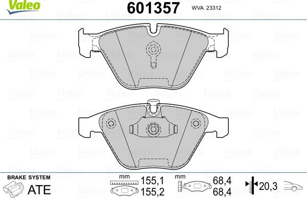 Valeo 601357 - Тормозные колодки, дисковые, комплект autosila-amz.com