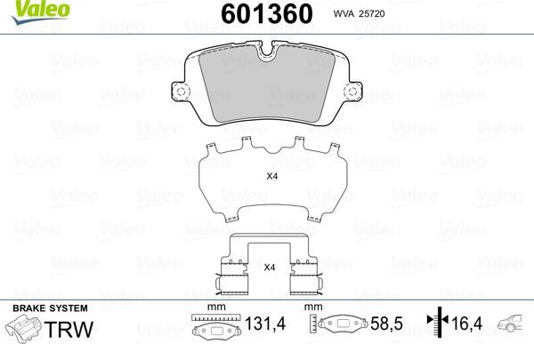 Valeo 601360 - Тормозные колодки, дисковые, комплект autosila-amz.com