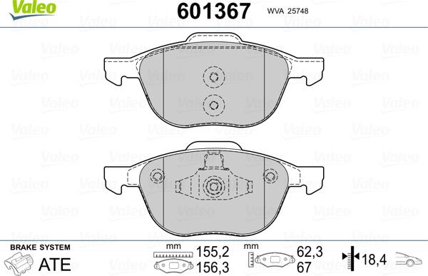 Valeo 601367 - Тормозные колодки, дисковые, комплект autosila-amz.com