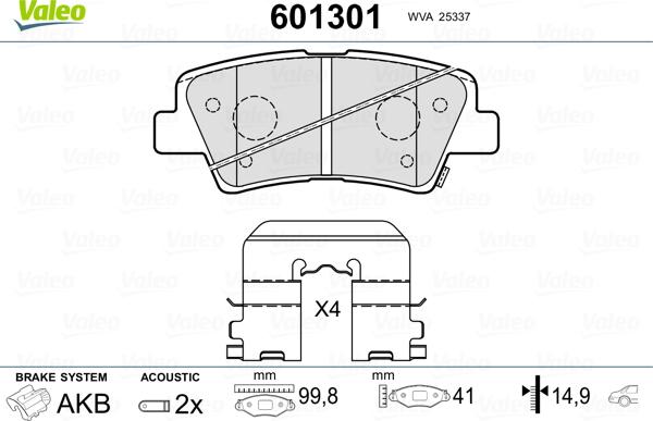 Valeo 601301 - Тормозные колодки, дисковые, комплект autosila-amz.com