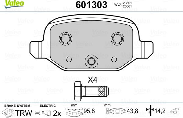 Valeo 601303 - Тормозные колодки, дисковые, комплект autosila-amz.com