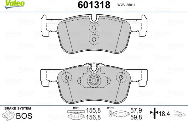 Valeo 601318 - Тормозные колодки, дисковые, комплект autosila-amz.com