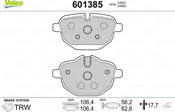 Valeo 601385 - Тормозные колодки, дисковые, комплект autosila-amz.com