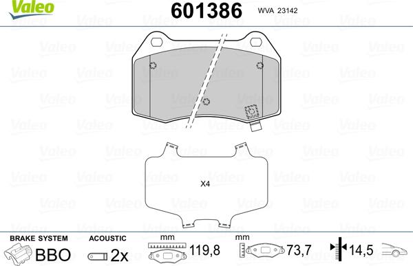 Valeo 601386 - Тормозные колодки, дисковые, комплект autosila-amz.com