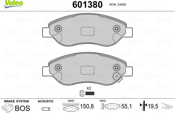 Valeo 601380 - Тормозные колодки, дисковые, комплект autosila-amz.com