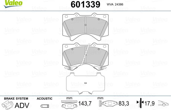 Valeo 601339 - Тормозные колодки, дисковые, комплект autosila-amz.com