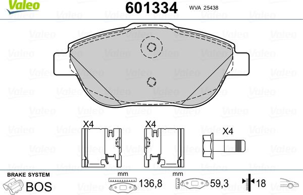 Valeo 601334 - Тормозные колодки, дисковые, комплект autosila-amz.com