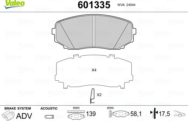 Valeo 601335 - Тормозные колодки, дисковые, комплект autosila-amz.com