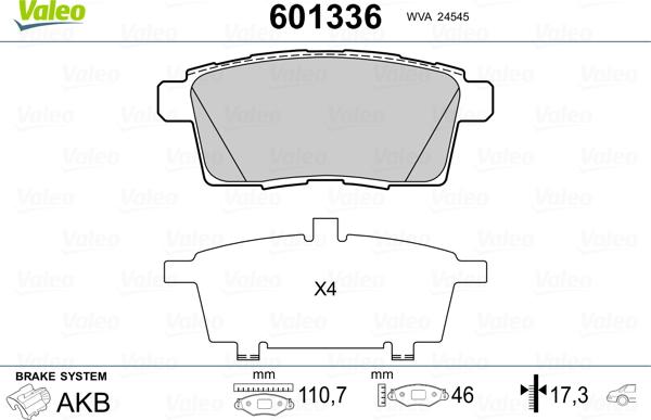 Valeo 601336 - Тормозные колодки, дисковые, комплект autosila-amz.com