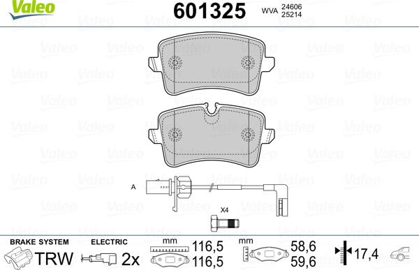 Valeo 601325 - Тормозные колодки, дисковые, комплект autosila-amz.com