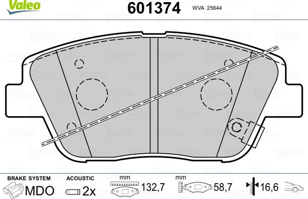 Valeo 601374 - Тормозные колодки, дисковые, комплект autosila-amz.com