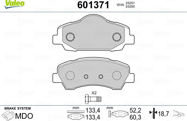 Valeo 601371 - Тормозные колодки, дисковые, комплект autosila-amz.com