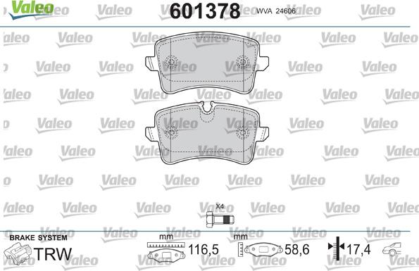 Valeo 601378 - Тормозные колодки, дисковые, комплект autosila-amz.com