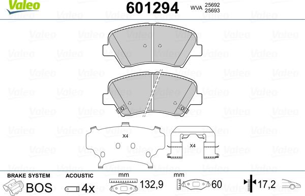 Valeo 601294 - Тормозные колодки, дисковые, комплект autosila-amz.com