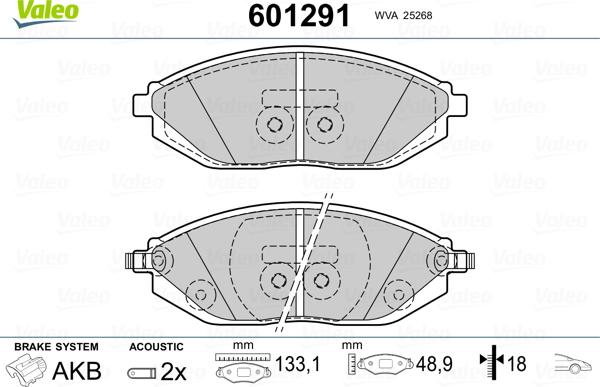 Valeo 601291 - Тормозные колодки, дисковые, комплект autosila-amz.com