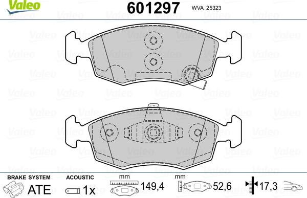 Valeo 601297 - Тормозные колодки, дисковые, комплект autosila-amz.com