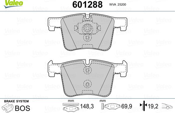 Valeo 601288 - Тормозные колодки, дисковые, комплект autosila-amz.com