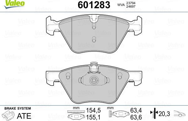 Valeo 601283 - Тормозные колодки, дисковые, комплект autosila-amz.com