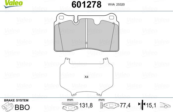 Valeo 601278 - Тормозные колодки, дисковые, комплект autosila-amz.com