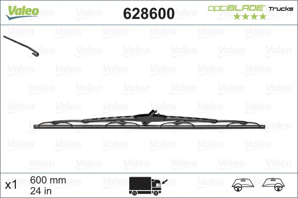 Valeo 628600 - Бескаркасная щетка стеклоочистителя 24 / 60 см hook, side pin, push/pinch button (MW6137) 600 мм, У autosila-amz.com