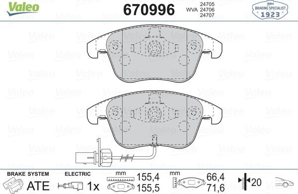 Valeo 670996 - Тормозные колодки, дисковые, комплект autosila-amz.com