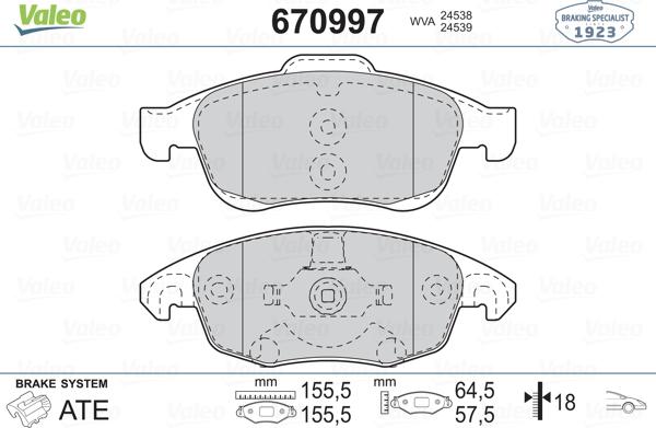 Valeo 670997 - Тормозные колодки, дисковые, комплект autosila-amz.com