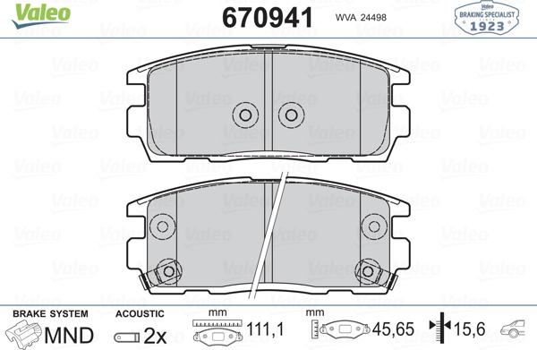 Valeo 670941 - Тормозные колодки, дисковые, комплект autosila-amz.com