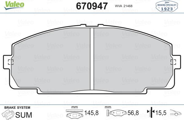 Valeo 670947 - Тормозные колодки, дисковые, комплект autosila-amz.com