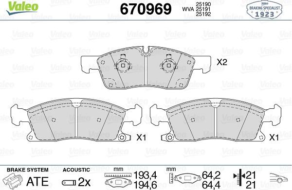 Valeo 670969 - Тормозные колодки, дисковые, комплект autosila-amz.com