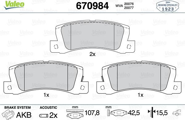 Valeo 670984 - Тормозные колодки, дисковые, комплект autosila-amz.com