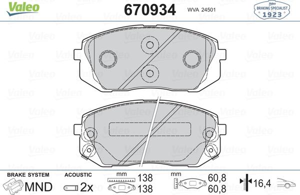 Valeo 670934 - Тормозные колодки, дисковые, комплект autosila-amz.com