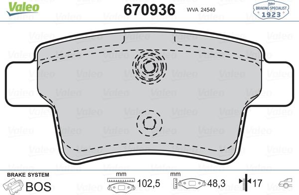 Valeo 670936 - Тормозные колодки, дисковые, комплект autosila-amz.com