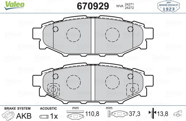 Valeo 670929 - Тормозные колодки, дисковые, комплект autosila-amz.com