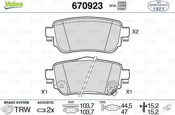 Valeo 670923 - Тормозные колодки, дисковые, комплект autosila-amz.com