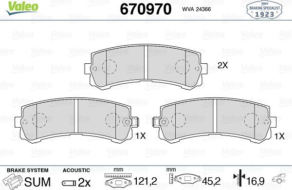 Valeo 670970 - Тормозные колодки, дисковые, комплект autosila-amz.com