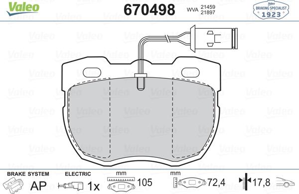 Valeo 670498 - Тормозные колодки, дисковые, комплект autosila-amz.com