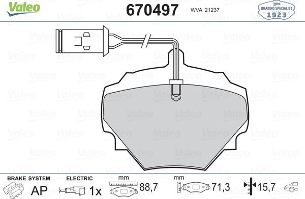 Valeo 670497 - Тормозные колодки, дисковые, комплект autosila-amz.com