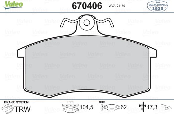 Valeo 670406 - Тормозные колодки, дисковые, комплект autosila-amz.com