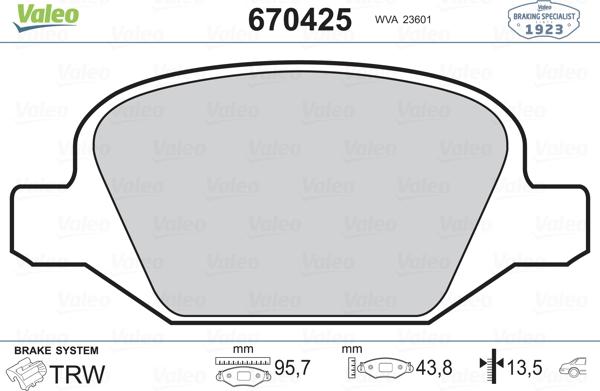 Valeo 670425 - Тормозные колодки, дисковые, комплект autosila-amz.com