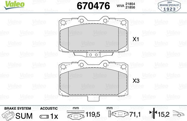 Valeo 670476 - Тормозные колодки, дисковые, комплект autosila-amz.com