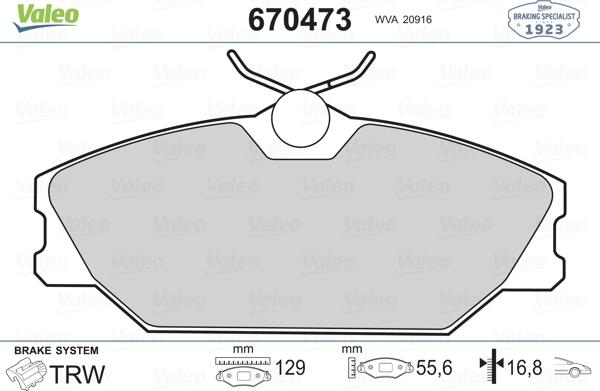 Valeo 670473 - Тормозные колодки, дисковые, комплект autosila-amz.com